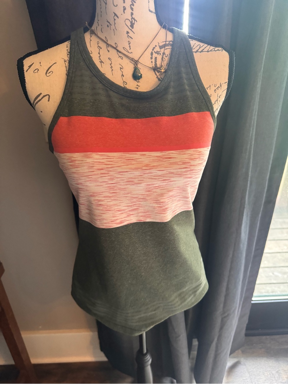 Prana Olive and Coral Stripe Racerback Tank